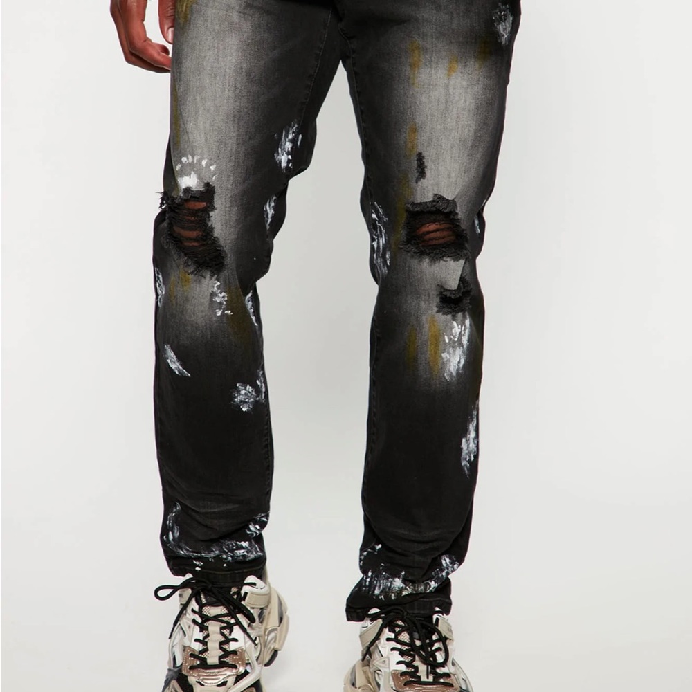 Mens Black jeans with paint splatter size 40